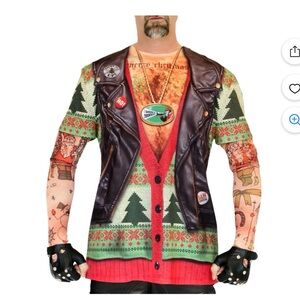 Men's Festive Faux Biker Tattoo long sleeve T-shirt